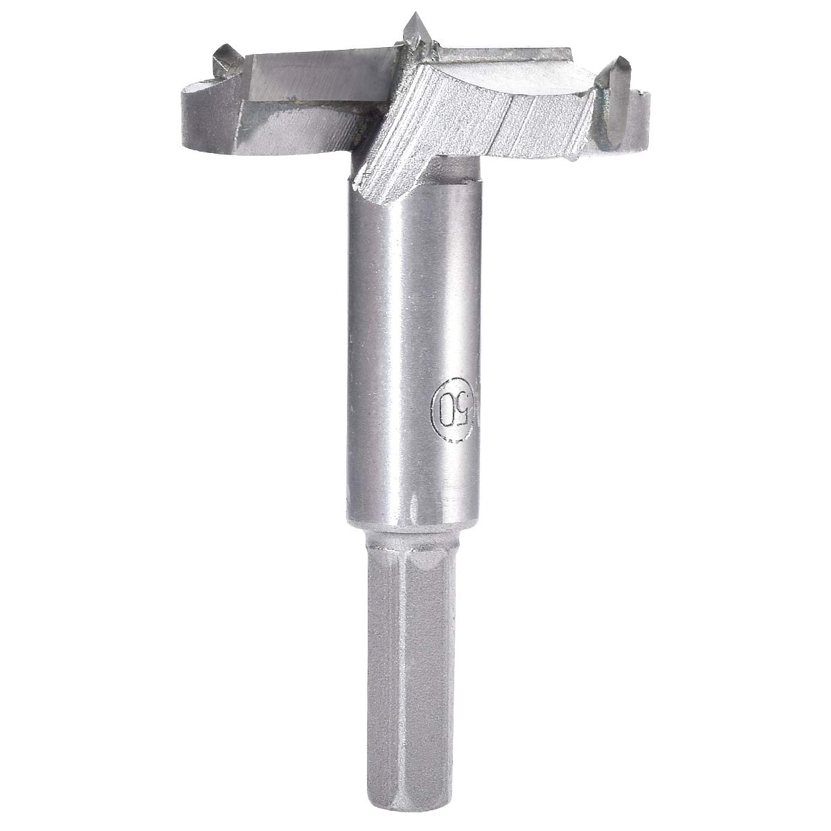 KATUR 50mm Forstner Auger Drill Bit, Woodworking Boring Hinge Hole Saw, Wooden Hole Opener Boring Bits, Carbide Tip Round Shank Cutting for Hinge, Plywood, MDF, CNC Tool (50mm Diameter)