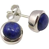 SilverStarJewel 925 Pure Silver Lapis Lazuli Earrings 0.3" Ladies Stone