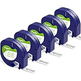 Replace for Dymo Letratag Refills White Paper Tape 12mm x 4m (1/2'' 13') Compatible with Dymo Label Maker Refills White Paper Label Maker Tape Refill 91330 for Letra Tag LT-200B LT-100H 100T Plus,5-PK