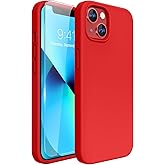 Miracase Designed for iPhone 13 Case, with Tempered Glass Screen Protector, [Soft Anti-Scratch Microfiber Lining], Shockproof Liquid Silicone Rubber Phone Cover Case for 13 6.1 inch, Red