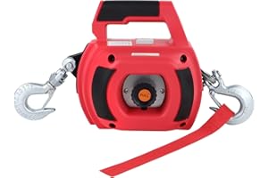 Lonsge Portable Drill Winch, Rotate The Hook 360 Degrees, Red Handheld Drill Winch/Hoist of 750 LB Capacity with 40 Foot Alloy Wire Rope for Lifting & Dragging, Stretched Wire Fence, Log Handling.