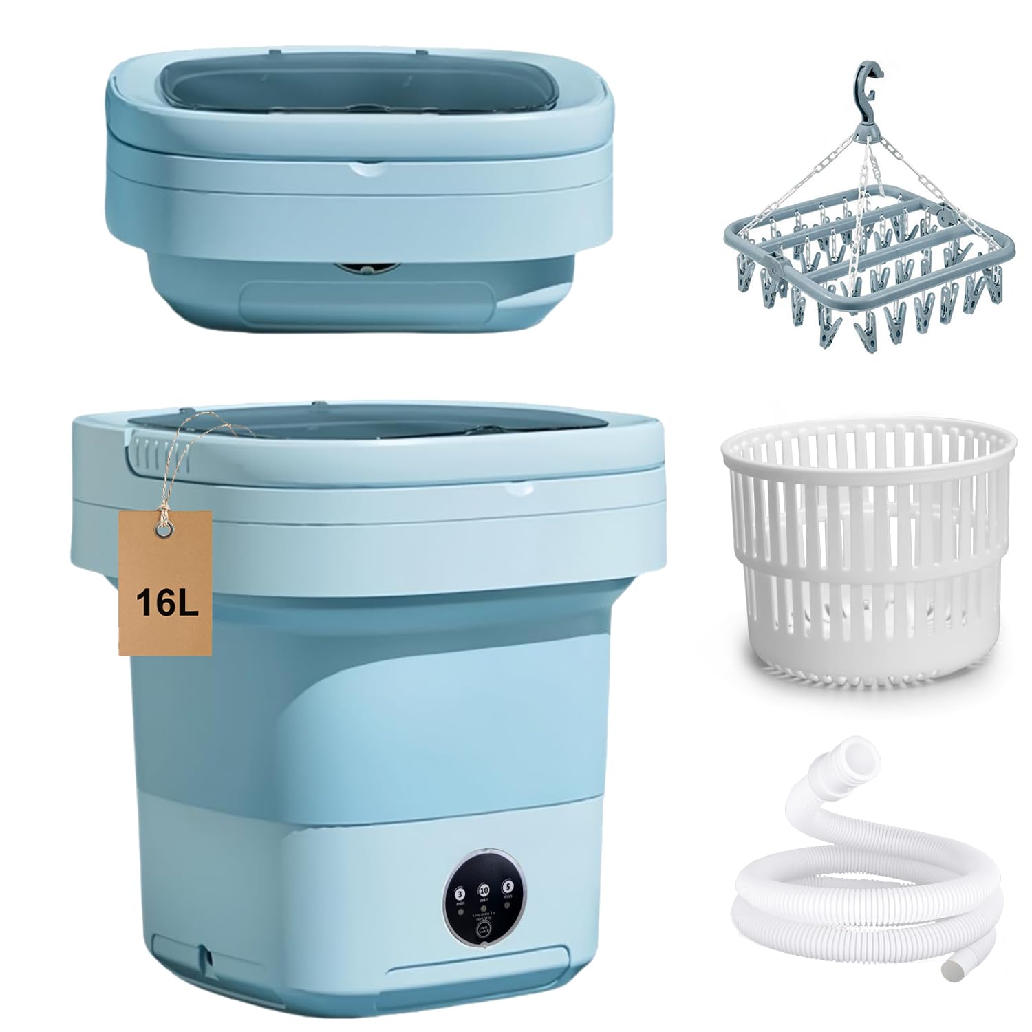 Photo 1 of *PARTS ONLY*Portable Washing Machine 16L Foldable Mini Washer with Drying Rack,Spin Basket,Top Fill Port,Water Inlet Hose&Drainage Pipe–Compact Collapsible Laundry Set for Small Clothes,Apartments,Dorms,Travel&RV