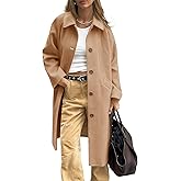 Cicy Bell Womens Long Single Breasted Coats Lapel Collar Peacoat Fall Winter Casual Trench Coat Jacket Outwear