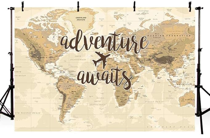Amazon 新しい冒険が待っています旅行男の子ベビーシャワーパーティーの装飾背景ヴィンテージ世界地図周りの世界飛行機写真背景写真バナーデザートテーブル用品250x180cm バックペーパー 背景布 通販