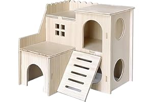 Sirvarni Hamster Hideout Cage Accessories - Hamster House and Habitat Wooden Hide Hut with Climbing Ladder for Syrian Dwarf Gerbils and Mouse Mice Rat Other Small Animals etc.