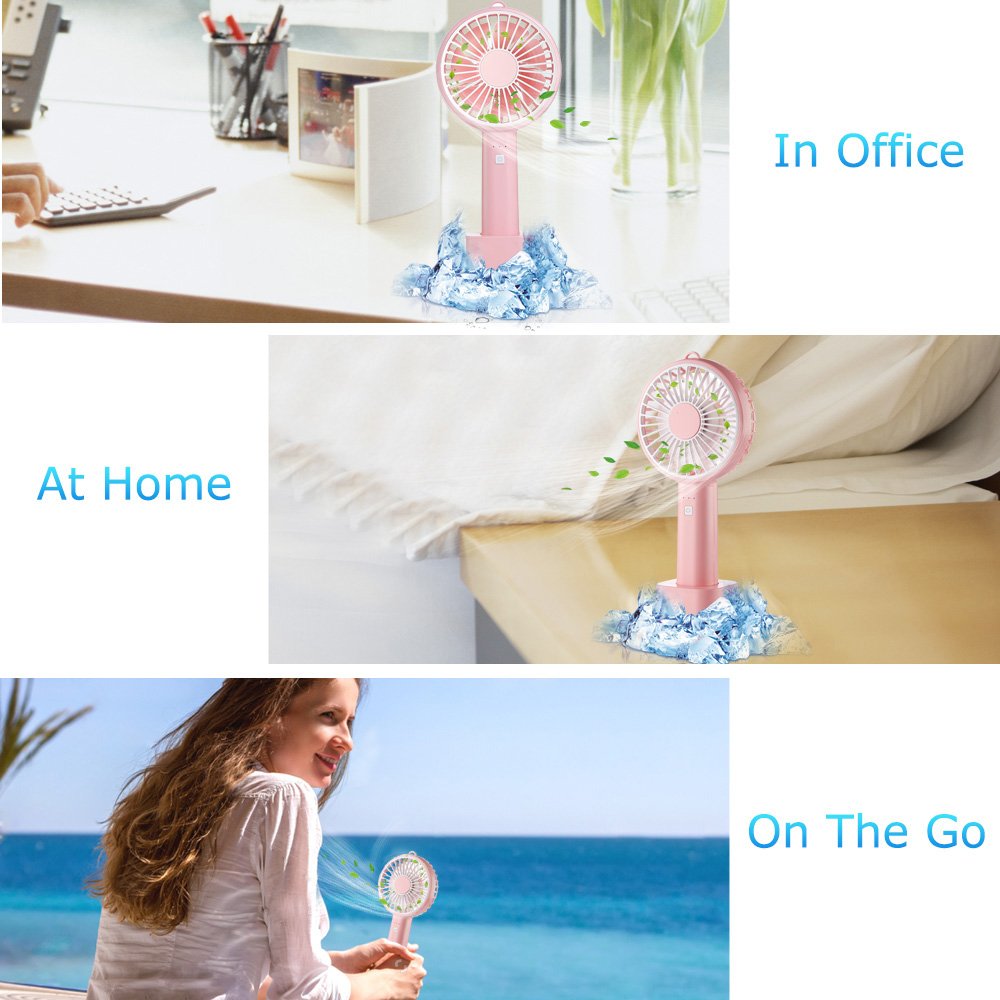 ifecco Mini Handheld Fan, Portable Mini fan with Build-in 2600mAh USB Rechargeable Fan for Outdoor Room Office Household Traveling (Pink)