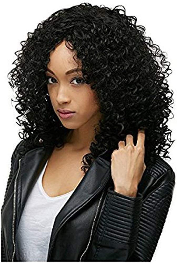 Emmor Afro Long Curly Wigs for Black Women Synthetic Wavy Hair Female African Wig Heat Resistant,Natural Daily Use with a Free Cap(20inch,1B# Black)