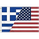 2×3 FT Greece America Friendship Flag,Medium 60×90CM 150D Greek USA Outdoor Banner,Double Side Printing American Decor For Patio Garden With Brass Gromment
