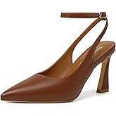 Susanny Womens Slingback Closed Toe Ankle Strap High Heels Pointed Toe Pumps Comfortable Stiletto Sexy Buckle Strappy Dressy Shoes for Wedding Bridal Party Work