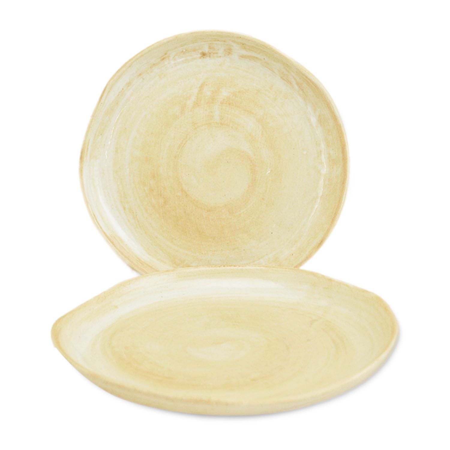 Photo 1 of roro Handmade 7-Inch Ceramic Plates – Set of 2, Timber Brown Stoneware with Organic Shape, Brush-Glazed for Snacks, Sandwiches, and Tapas