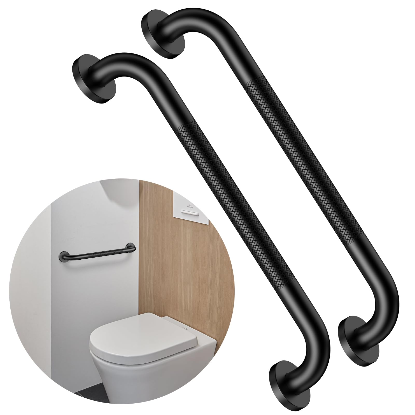 Photo 1 of 16 Inch Anti Slip Grab Bar for Shower, 2 Pack Munzong Oil Rubbed Black Bathroom Grab Bar, Knurled Handicap Balance Bar,Safety Hand Rail Support Elderly Senior