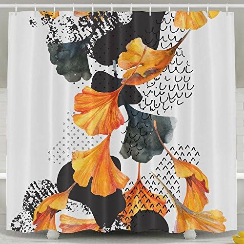 ZiXia Abstract Watercolor Seamless Pattern In Autumn Colors Drawing Of Ginkgo Leaves Ink Doodle Grunge House Decor White Shower Curtains 6072inch Polyester Artwork Print