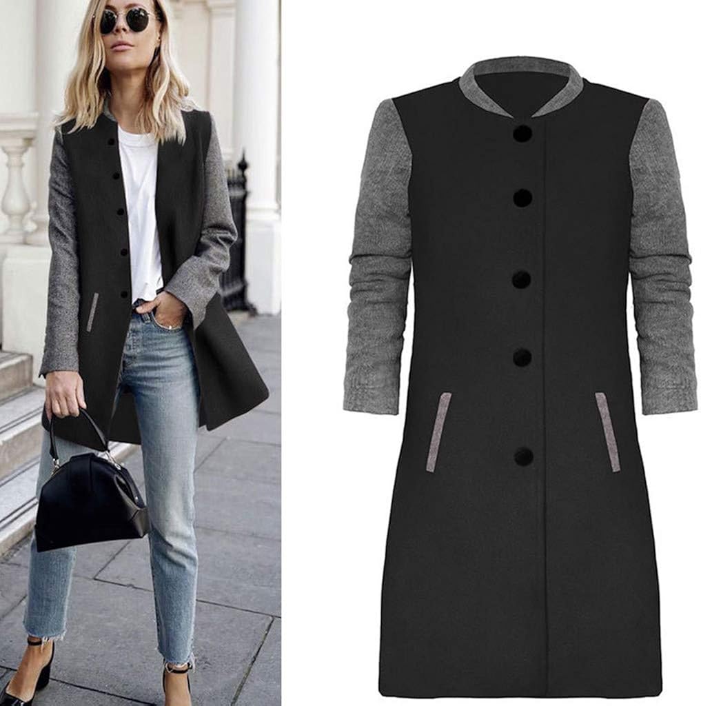 WUAI-Women Long Sleeve Open Front Cardigan Jackets Lightweight Color Block Button Blazer Suit Jackets Coats: Clothing