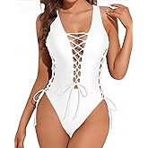 Holipick Women Sexy One Piece Swimsuit One Shoulder Bathing Suit Lace Up Swimwear Monokini