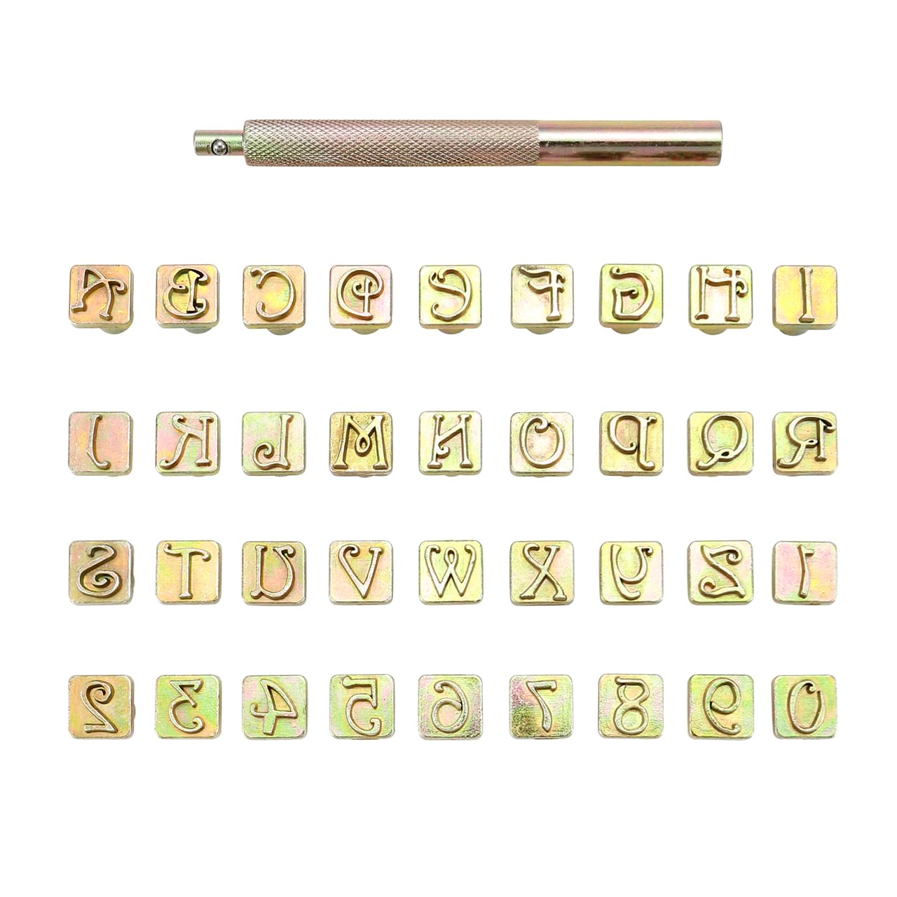 Photo 1 of Yoption 37 Pieces Leather Stamping Tool Set, 26 Letters Alphabet & 10 Numbers Stamps Steel Punch Tool 9mm + 1 Stamping Handle for Leather Craft