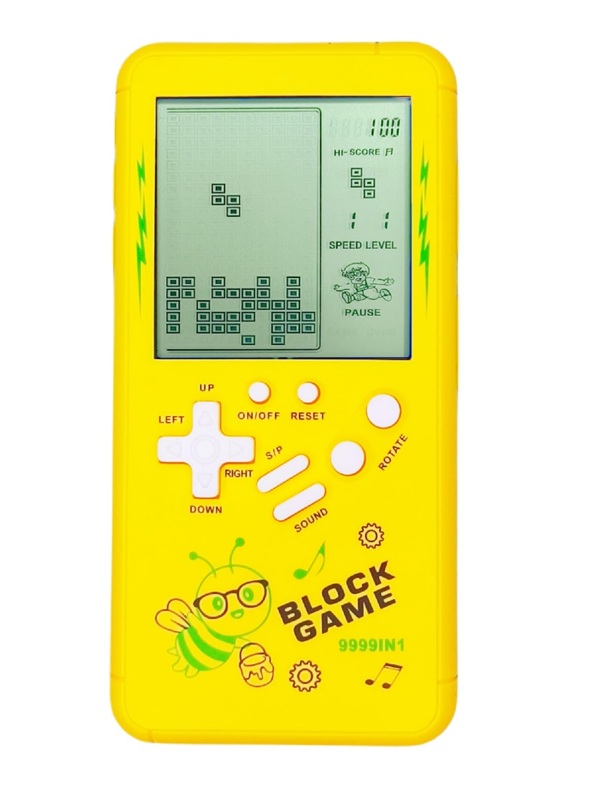 TAQY Cute cartoon Pattern Brick Game Console Built-in Multi-Block games Racing/Tank Battle Retro Pocket Game Machine Electronic game Portable Toys for children/adults (Yellow)