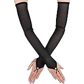 HaiFafafaing Fingerless Lace Gloves for Women Black Long Sheer Gloves Elbow Length Tulle Glove for Wedding Bridal Opera Party Halloween Costume