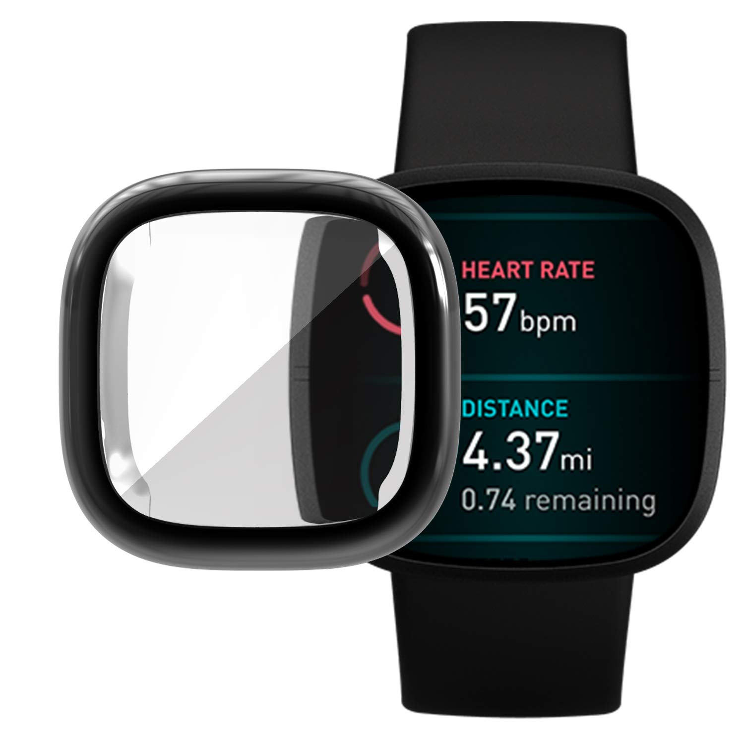 Tencloud Cases Compatible with Fitbit Sense Case Screen Protector TPU Protective Case Cover Film All-around Watch Covers for Sense/Versa 3 Smartwatch (Black)