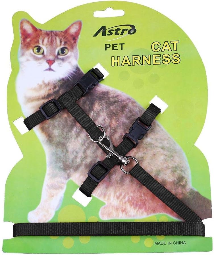 Pecute Pet Cat Lead Leash Halter Harness Kitten Nylon Strap Belt Safety Rope Adjustable Cat Dog Collar (Black)