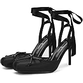 FancyQueen Ballet Heels for Women, Satin Stiletto Slingback Bow Ballerina Heels