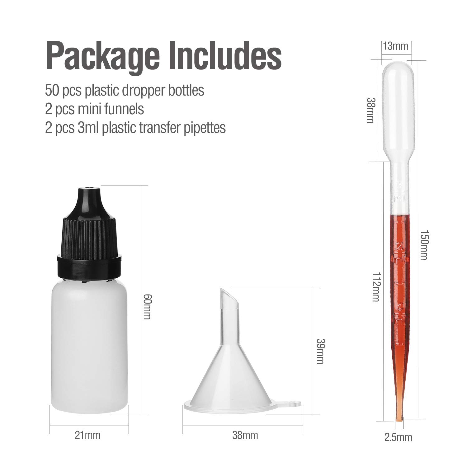 Hyber&Cara 50 Pcs 10ml Dropper Bottle Plastic Squeeze Bottle Eye Liquid Dropper with Tamper Evident Screw Top - Image 3