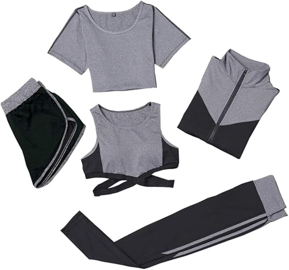 Amazon スポーツウェア レディース ヨガウェア トレーニングウェア ランニングウェア ジム フィットネス コンプレッションウェア 上下 5点セット 吸汗 速乾 ジャージ上下セット 通販
