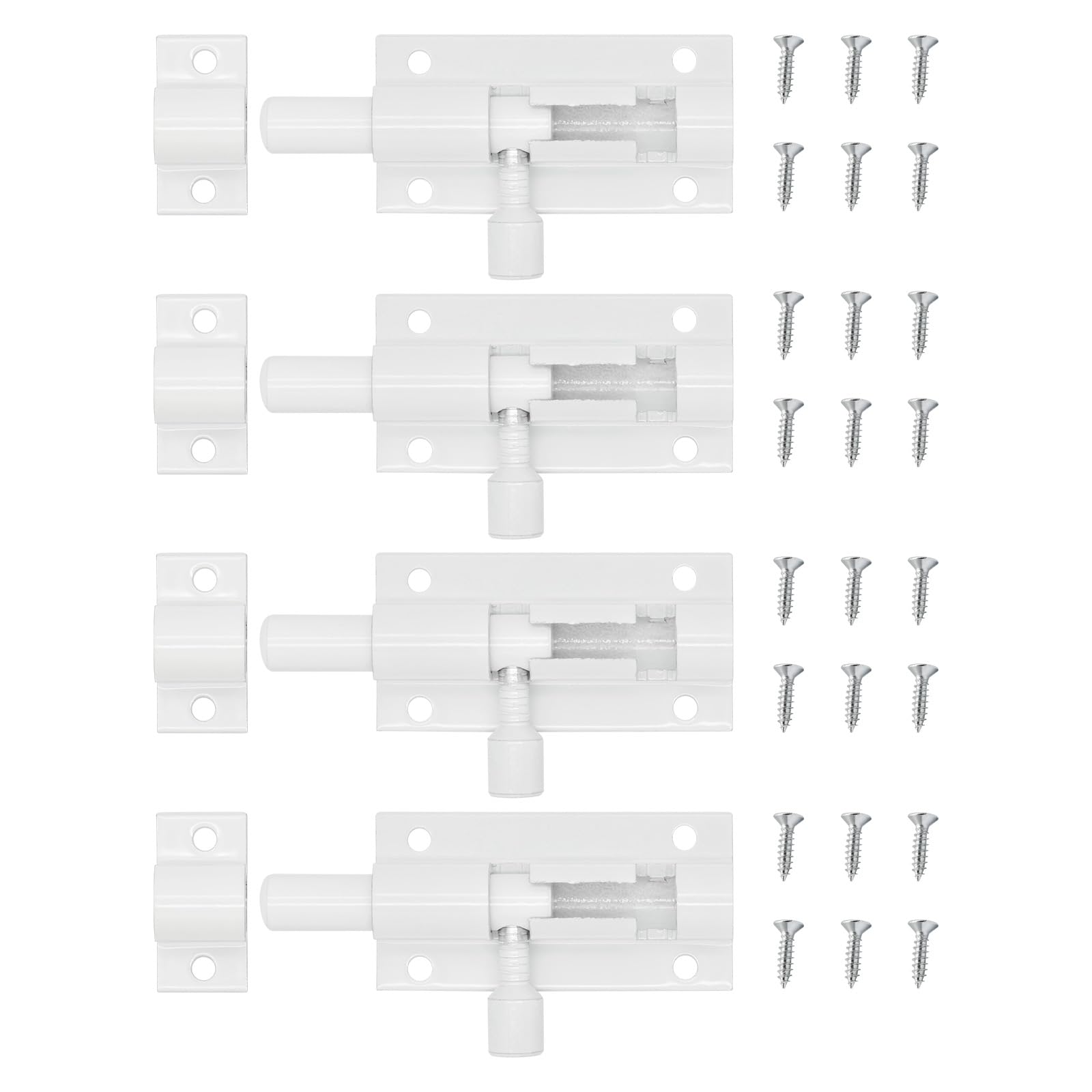 YMWALK 4 PCS Door Latch,Gate Bolt,Door Bolts for Internal Doors,with Screws,Suitable for Interior Doors in Bedrooms,Bathrooms,Babinets,and Storage Rooms(2 Inches, White)