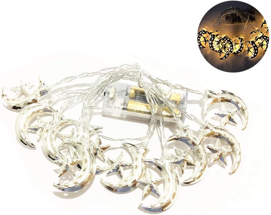 Ycncixwd 1.65m Ramadan Wrought Iron Light String Moon Star LED Eid Mubarak Lamp Lantern
