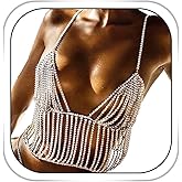 Salliy Rhinestone Body Chain Bra Silver Chain Top Sexy Bra Chains Jewelry Beach Bikini Chest Chain Crystal Rave Nightclub Party Body Accessories for Women