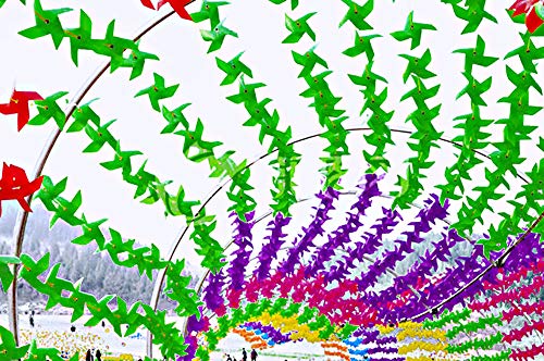 GeniusCells 9.5" Rainbow Plastic Wind Spinners Outdoor Hanging Yard Decorations Pinwheels Lawn Ornaments DIY Windmill Waterproof Patio Kinetic Art Garden Decor (Pack of 100) - Thumbnail 3