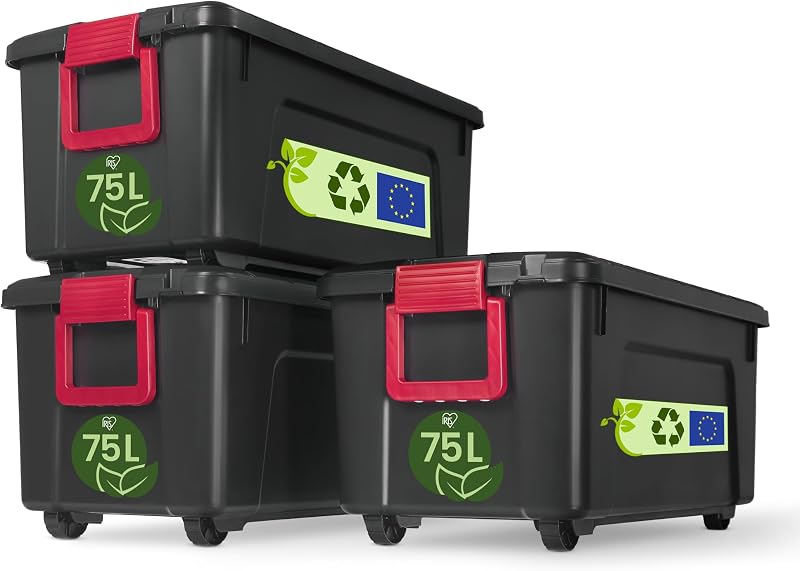 Iris Ohyama Large 75L Storage Boxes with Lids 3 Pack SIA-75