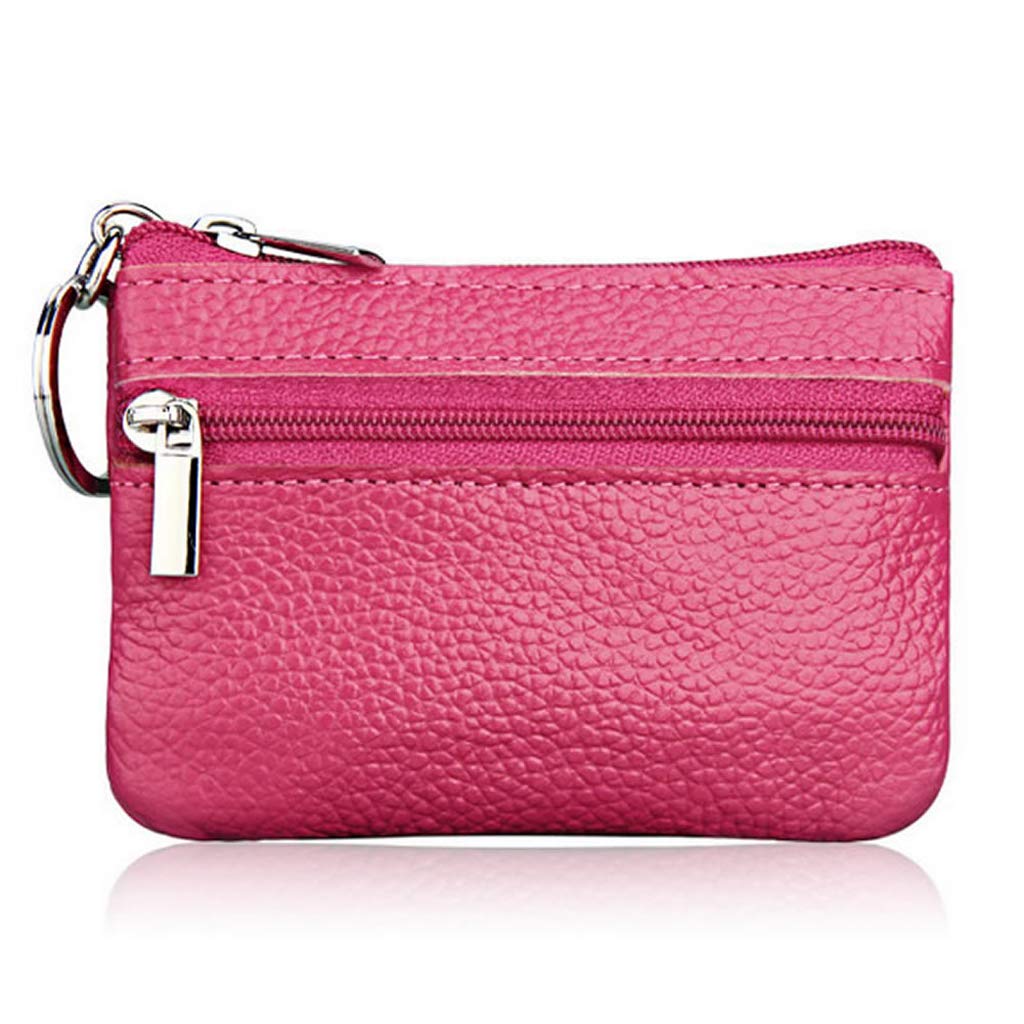 Dabixx Soft Men Women Card Coin Key Holder Zip Genuine Leather Wallet Pouch Bag Purse Hot Pink