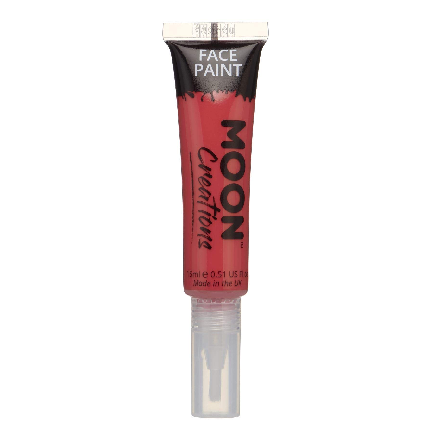Moon Creations Face & Body Paint Tubes with Brush Applicator | Red | 15ml | Ready to Use | Cruelty Free, Made in UK | Face Paint for Kids, Adults, Fancy Dress, Festivals, Halloween
