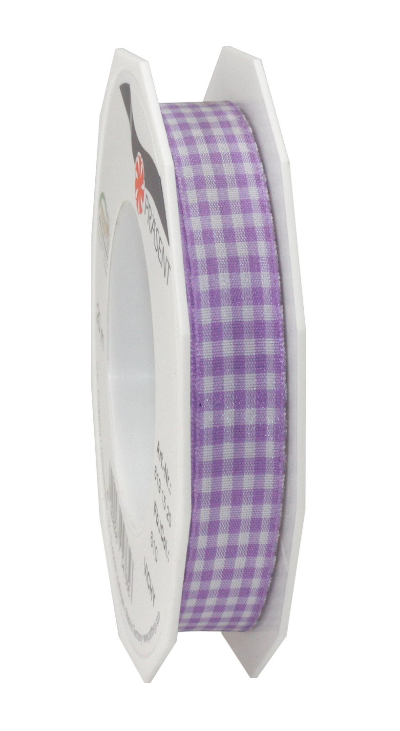 PRÄSENT - Vichy Wired Ribbon Light Purple-White 15 mm width, 20 m length — image 1