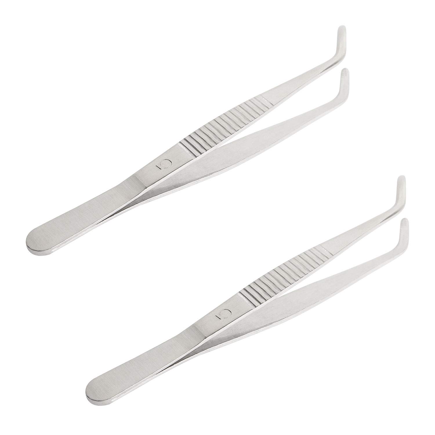 Aoje-Link Stainless Steel Tweezers with Curved Serrated Tip Sewing Machine Electronic Repair Tweezers Pliers Multi-Purpose Tweezers Tool Pliers Silver 2pcs