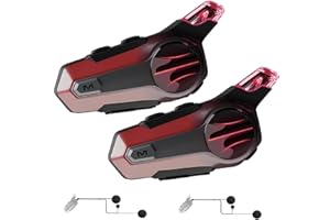 cepkquis Motorcycle Bluetooth Headset for Wireless Dirt Bike 2 Riders 600M Intercom CVC Noise Cancellation Stereo HiFi Music IP67 Waterproof for Full Face Helmet with Tail Light (Red-Dual Pack)
