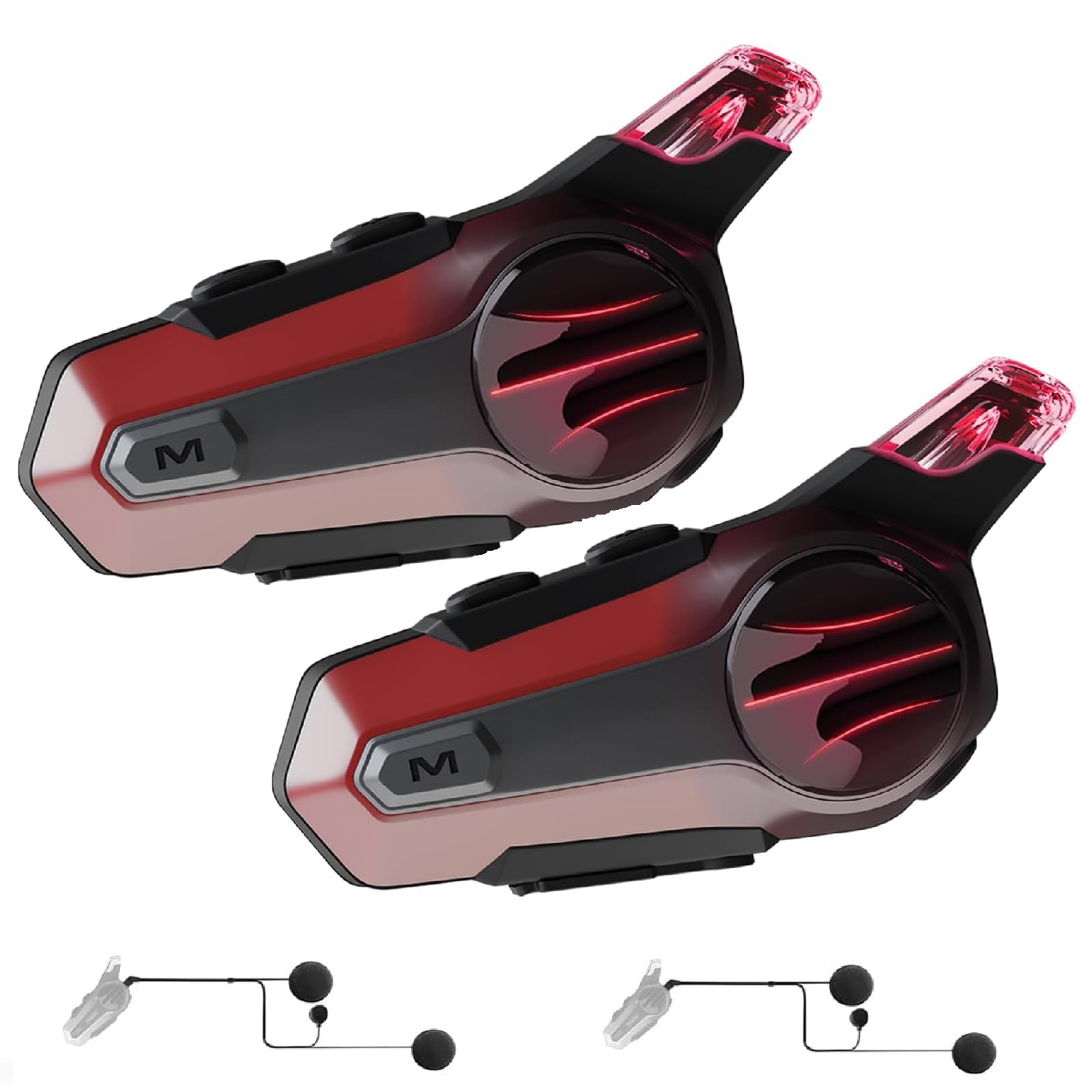 Photo 1 of cepkquis Motorcycle Bluetooth Headset for Wireless Dirt Bike 2 Riders 600M Intercom CVC Noise Cancellation Stereo HiFi Music IP67 Waterproof for Full Face Helmet with Tail Light (Red-Dual Pack)