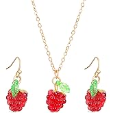 VLSQHNCF Raspberry Earrings And Necklace Jewelry Set For Women, Fashionable Pendant Necklace Earrings Accessories