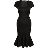 GRACE KARIN Womens Tweed Bodycon Fishtail Party Dress for Summer Spring Fall Winter Black (Solid)