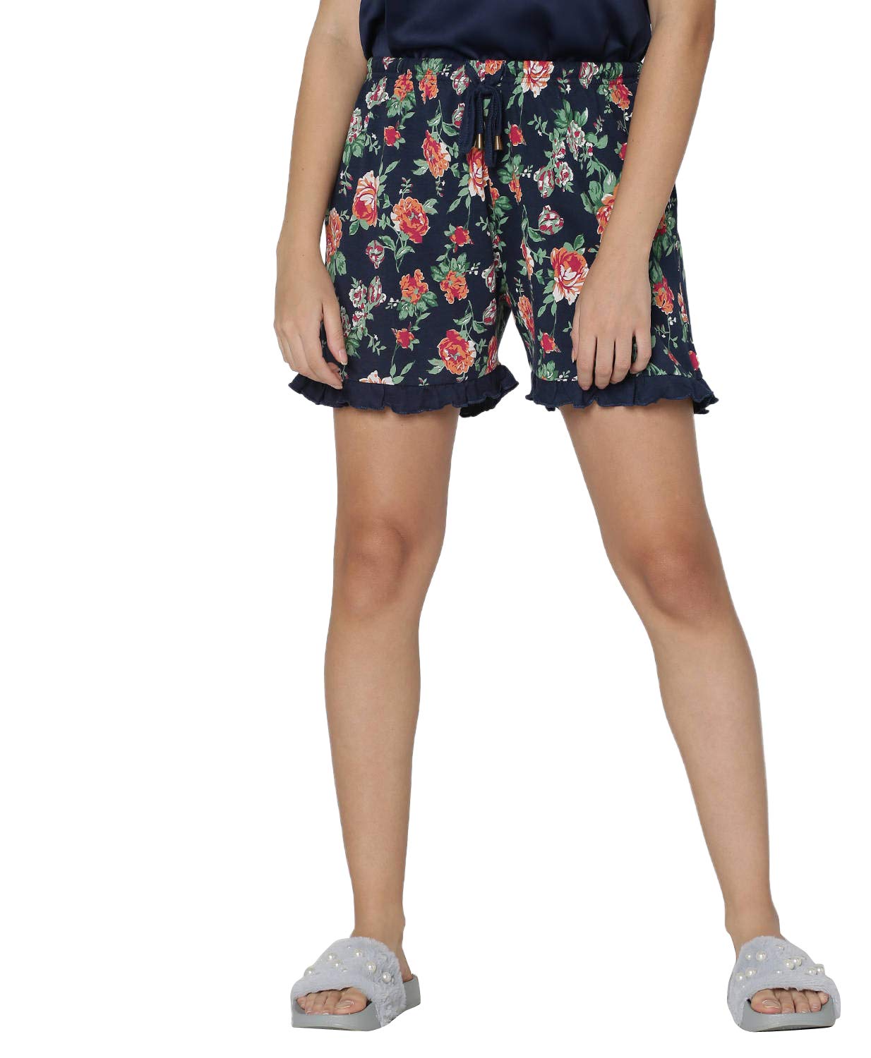 Shyla By Fbb Floral Print Frill Loungewear Shorts Navy