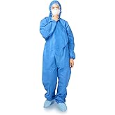 EZGOODZ Blue Disposable Coveralls with Hood, 2X-Large. 50 GSM PP Painters Suit. Unisex Hazmat Suit. Disposable Painters Coveralls with Elastic Cuffs, Ankles, Waist, Zipper