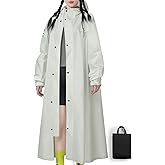 RINJOY Long Hooded Raincoat Waterproof Reusable Lightweight Rain Jacket Poncho for Men Women Adults