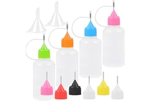 MIDELONG 4PCS Precision Tip Applicator Bottle, 30ML/1 OZ Fine Needle Tip Squeeze Bottle Multicolor Lids with 2 Mini Funnel for DIY Quilling Paper Craft Glue Ink Liquid Acrylic Painting
