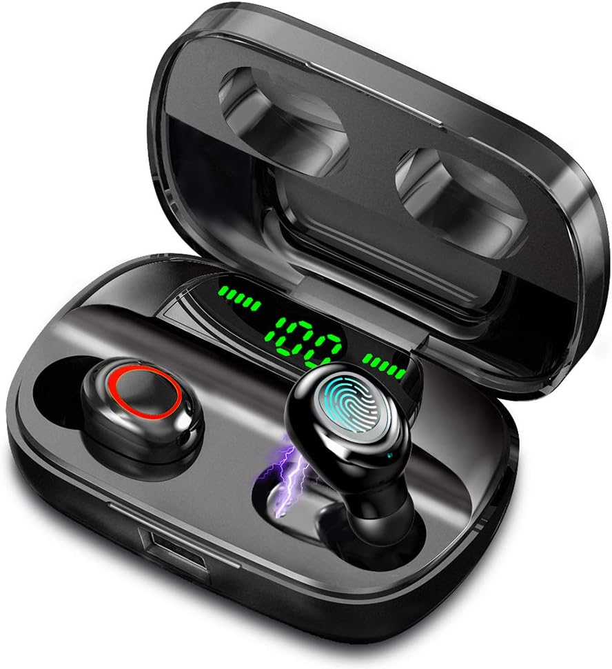 True Wireless Earbuds Bluetooth 5.0, with Charging Case 2200 mAH 80H Playtime, Bass Stereo Bluetooth Earbuds, IPX7 Waterproof, Touch Control, Built-in Mic, Wireless Earphones for Driving/Work/Sports