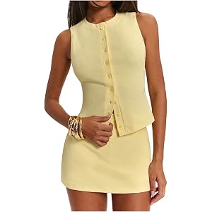 SOLY HUX Women's 2 Piece Skirt Set Summer Matching Sets | Button Up Tank Top, Mini Bodycon Skirts, Going Out Sets, Vacation O