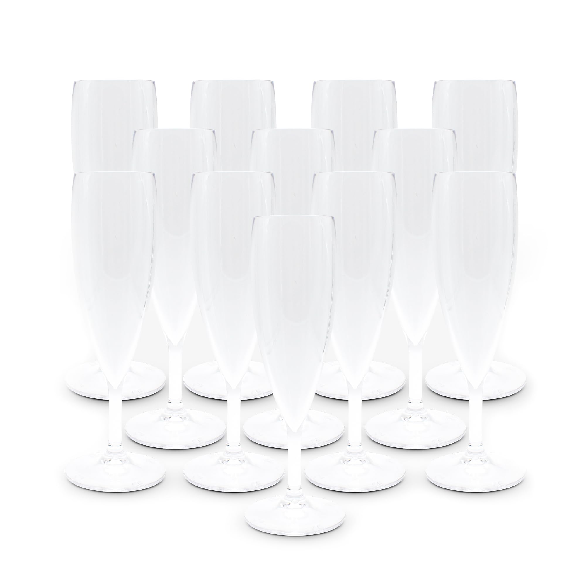 DOJA Barcelona | Plastic Champagne Glasses 160 ml | Pack 12 | Flute Glasses | 195 x 68 x 2 mm | Plastic Transparent Polycarbonate | Reusable Hard Plastic Cups | for Wedding Cups, Champagne