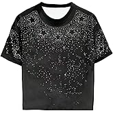 RoseSeek Men's Glitter Star Rhinestone Print T Shirt Short Sleeve Crew Neck Graphic Tees Y2K Tops