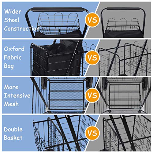 NSdirect Folding Utility Shopping Cart Jumbo Grocery Carts with Double