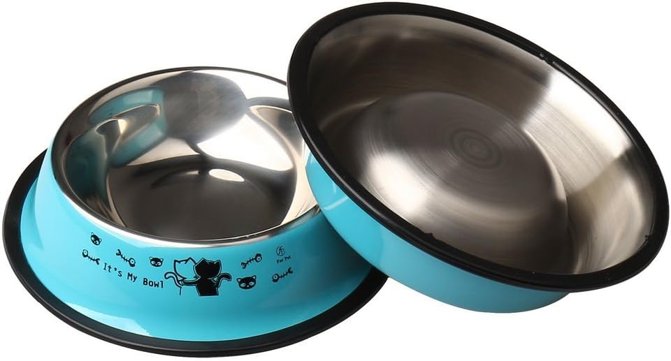 ZHIYE Stainless Steel Pet Bowls for Cats,2 Piece Non-slip Dog Feeding Bowl Small Dogs Cats, Blue - Image 3