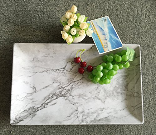 Melamine Serving Tray - Rectangular Decorative Tray 17.5â€ Inch, BPA-free Safety Fast Food Platter, Marble-like